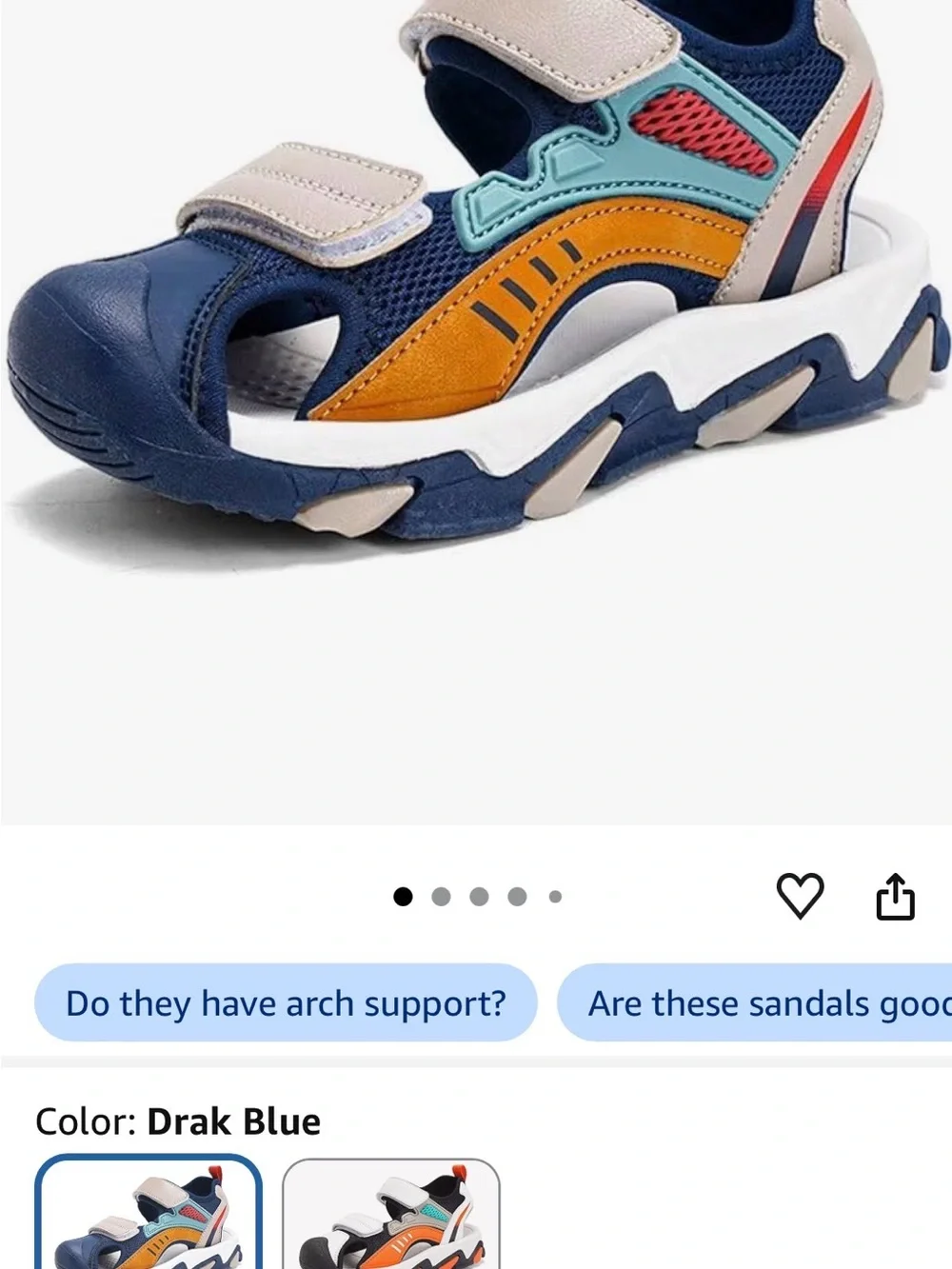 Kids Navy and Cream Closed-Toe Sport Sandals with Multi-Accent Details